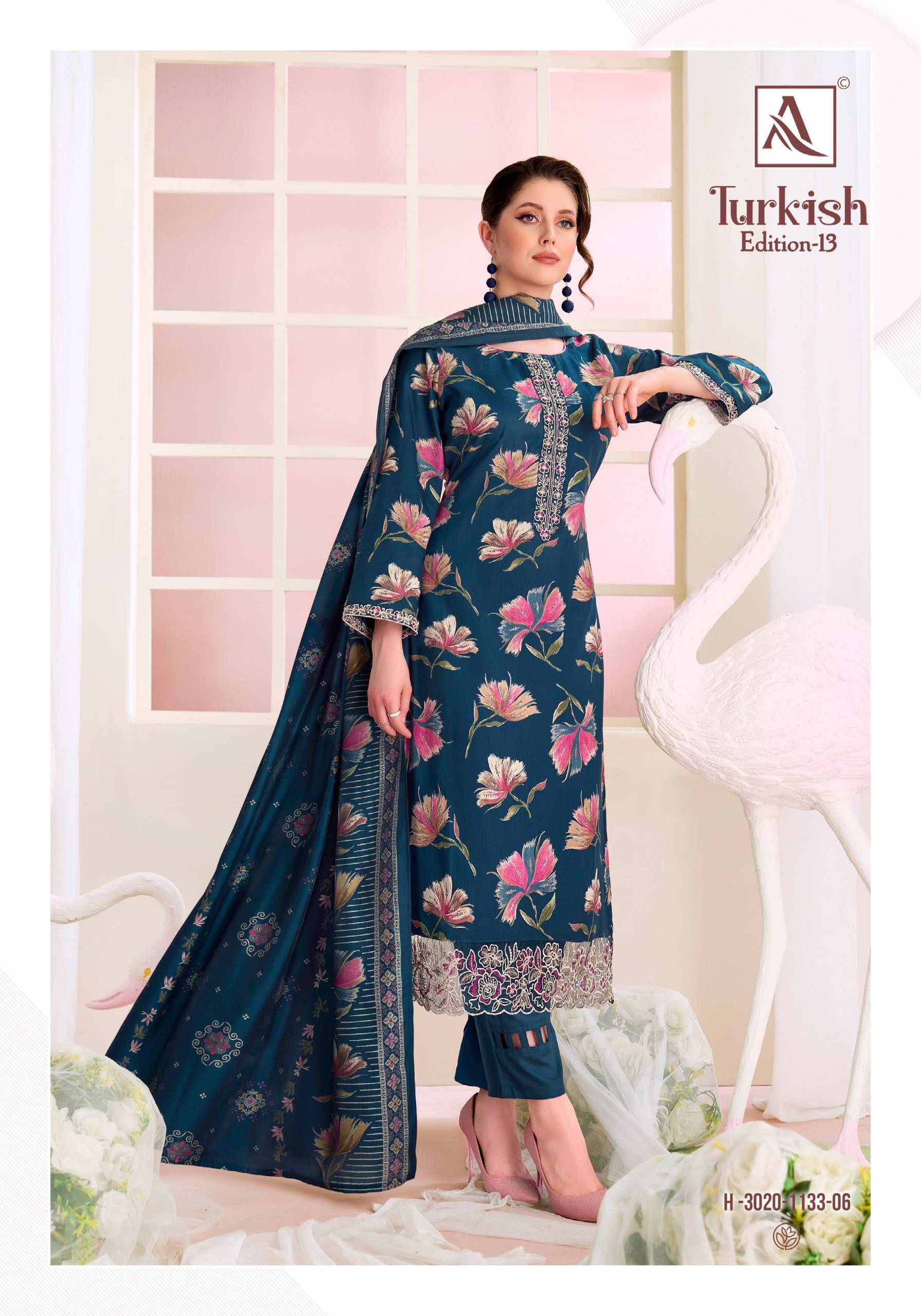 TURKISH-  vol-13 by Alok Suit 3020-1133-01 TO 3020-1133-06 SERIES Pakistani Stylish Embroidered Viscose Reyon COLLECTION At Wholesale Price